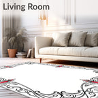 Art Nouveau Black Red Floral Scroll Rug