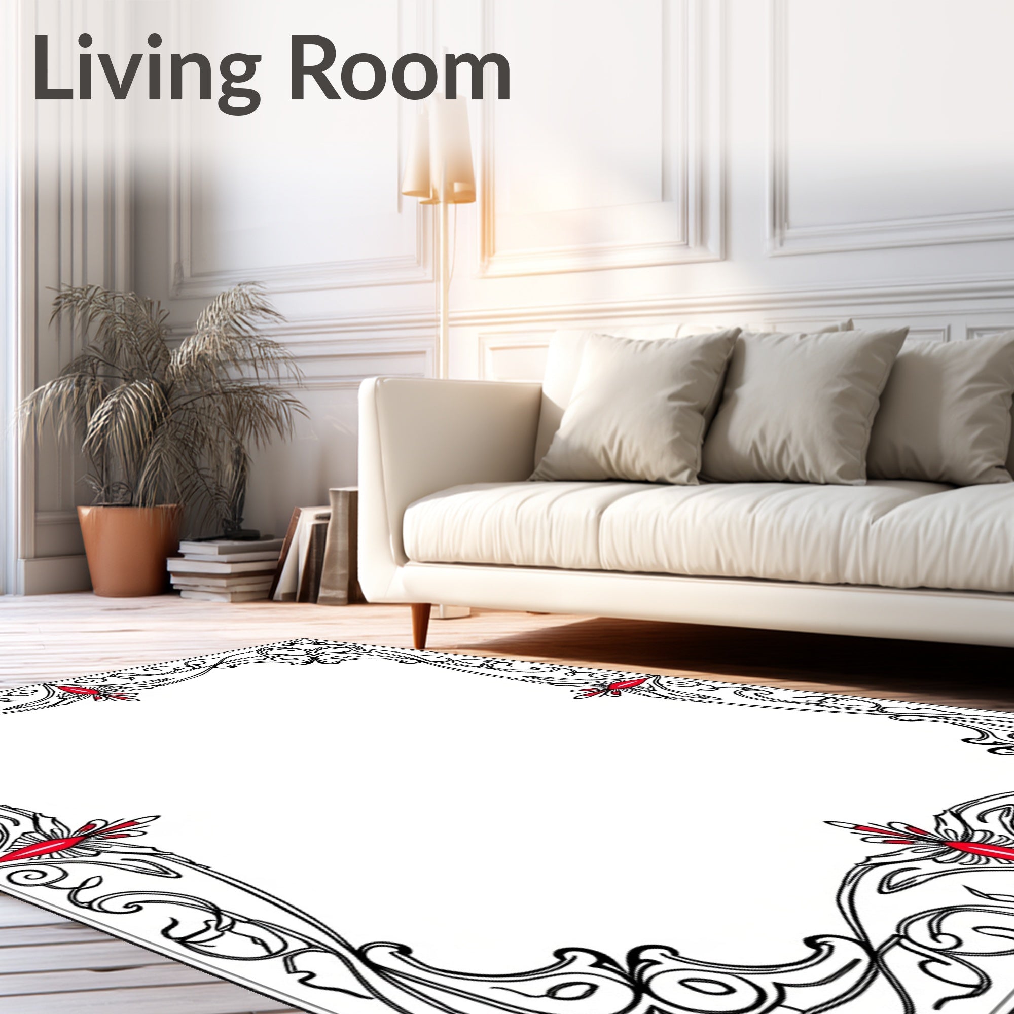 Art Nouveau Black Red Floral Scroll Rug