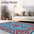 Crimson Floral Vines On Sky Blue Rug