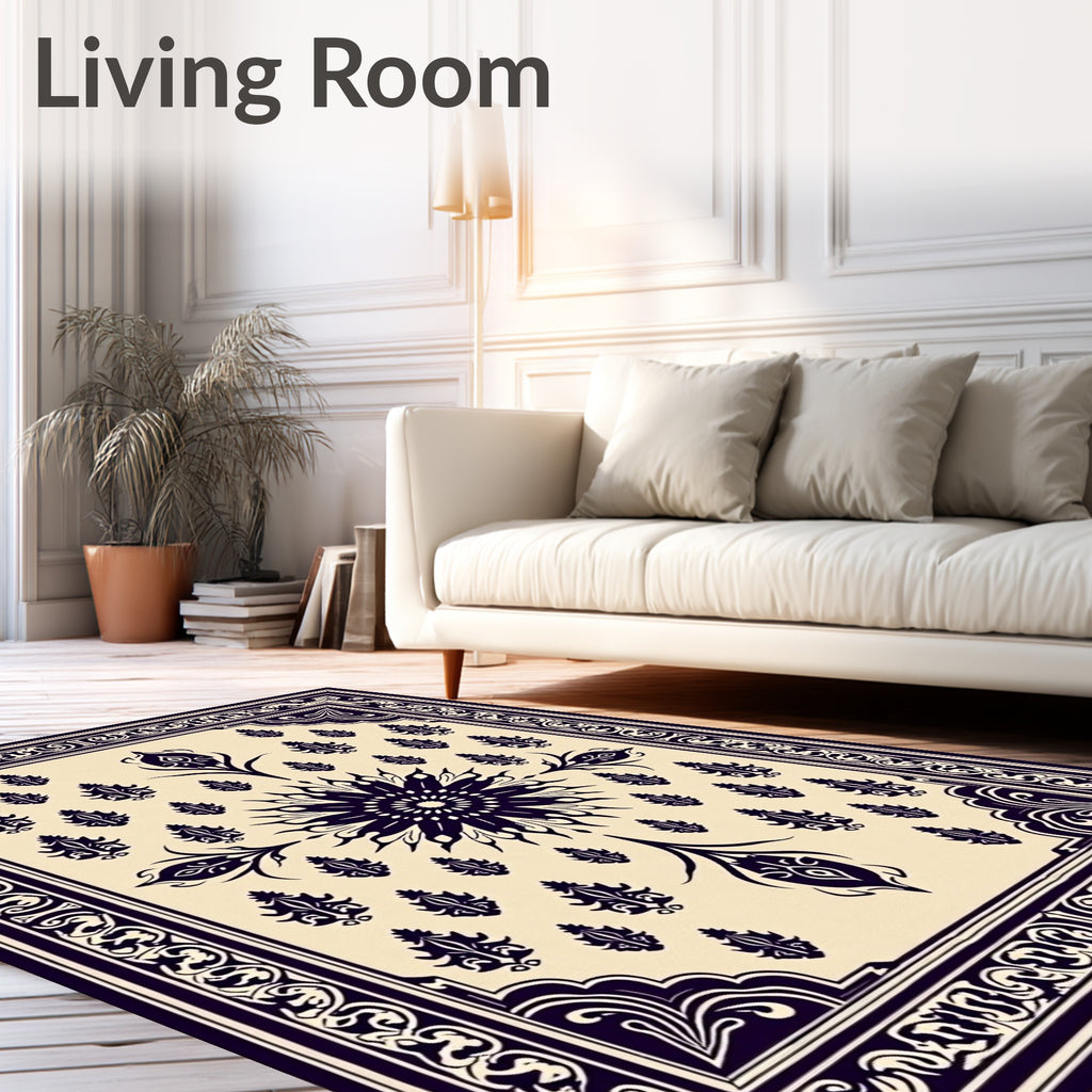 Dark Floral Medallion Border Design Rug