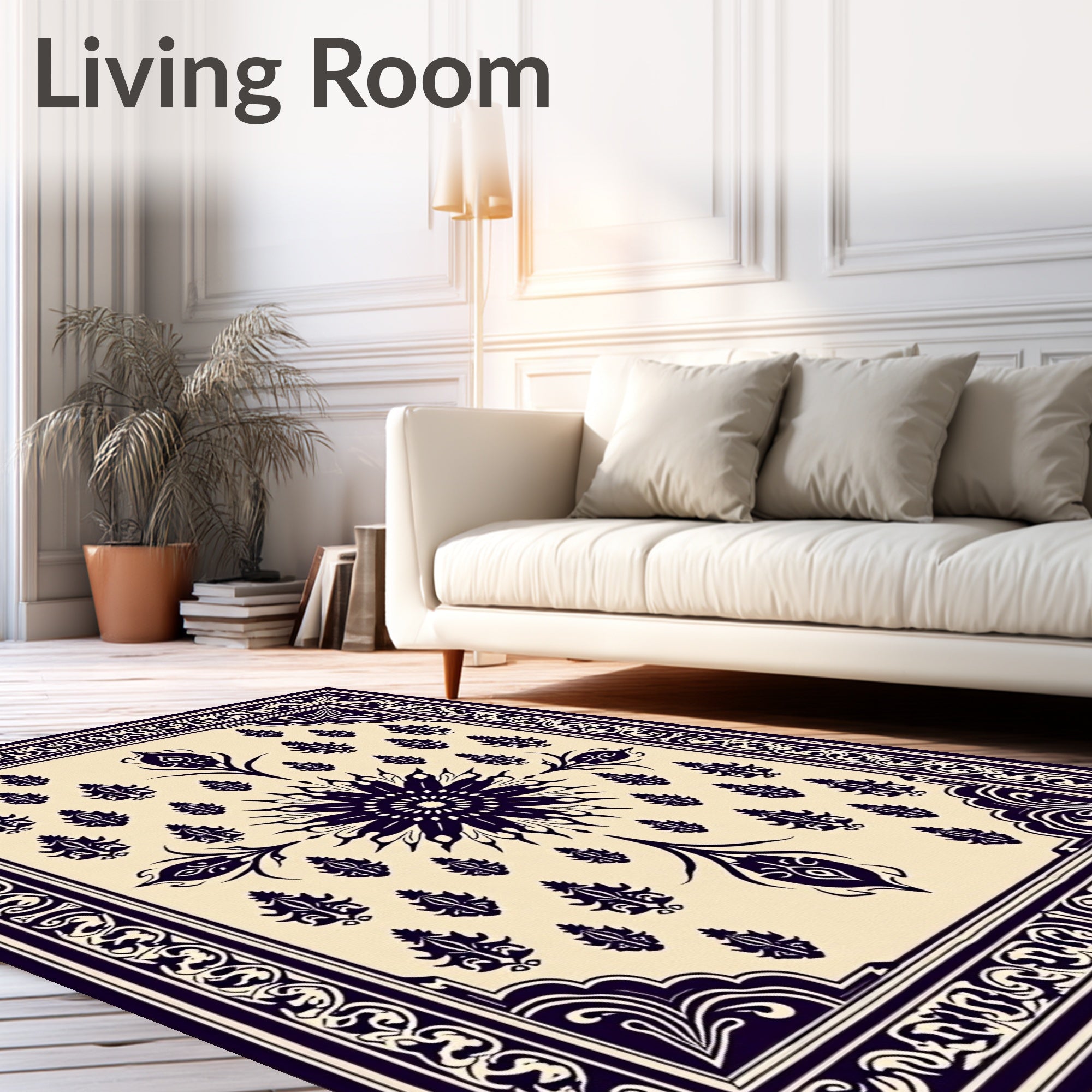 Dark Floral Medallion Border Design Rug