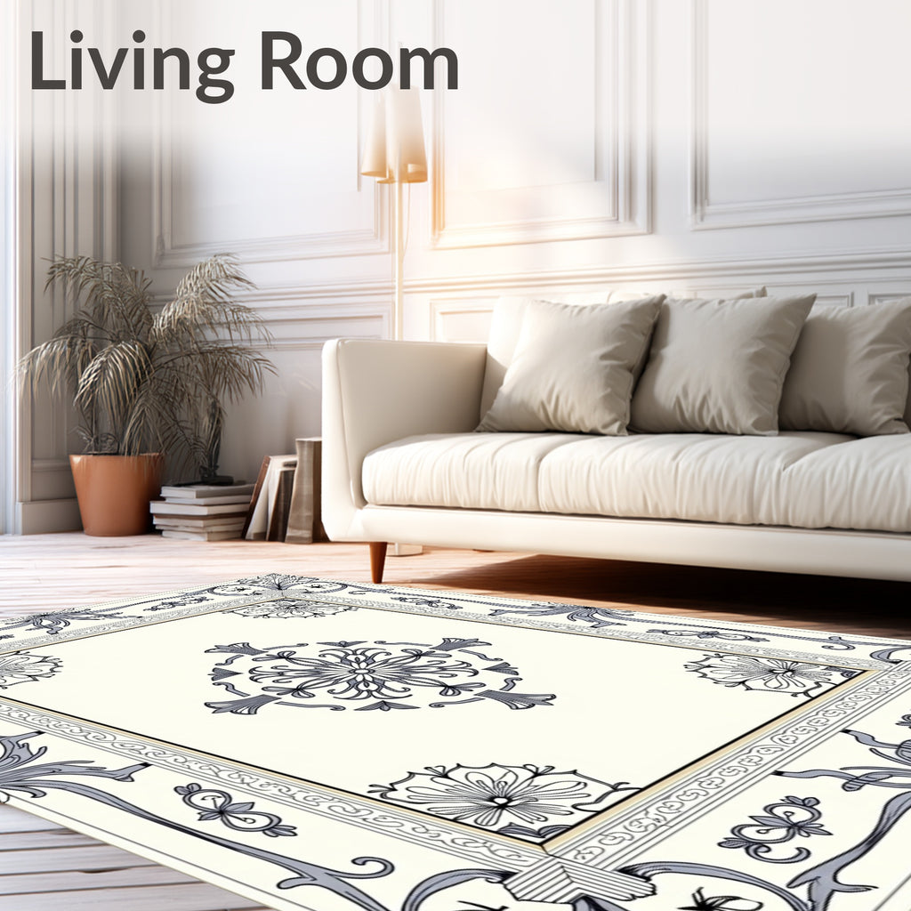 Ornate Floral Border Centerpiece Design Rug