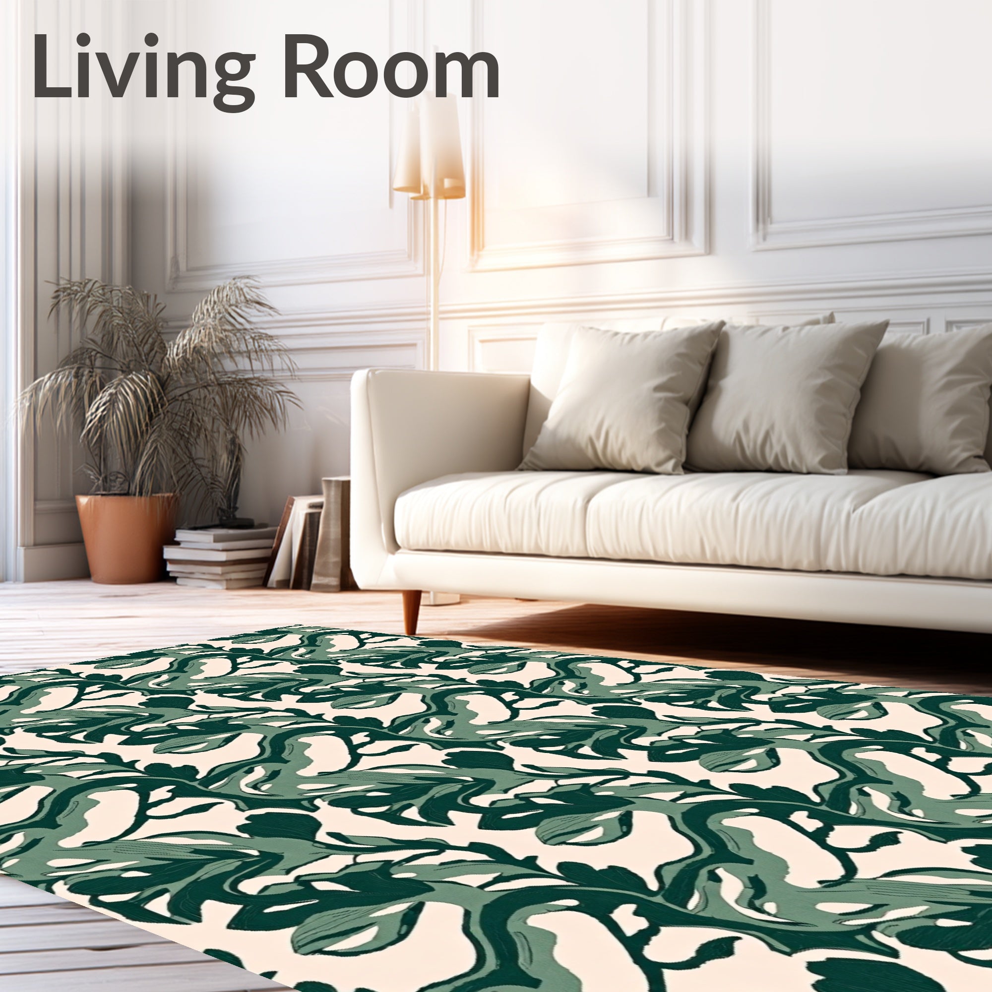 Earthy Green Abstract Leaf Pattern Rug