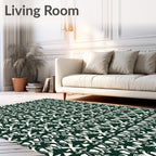 Dark Green White Symbolic Pattern Rug