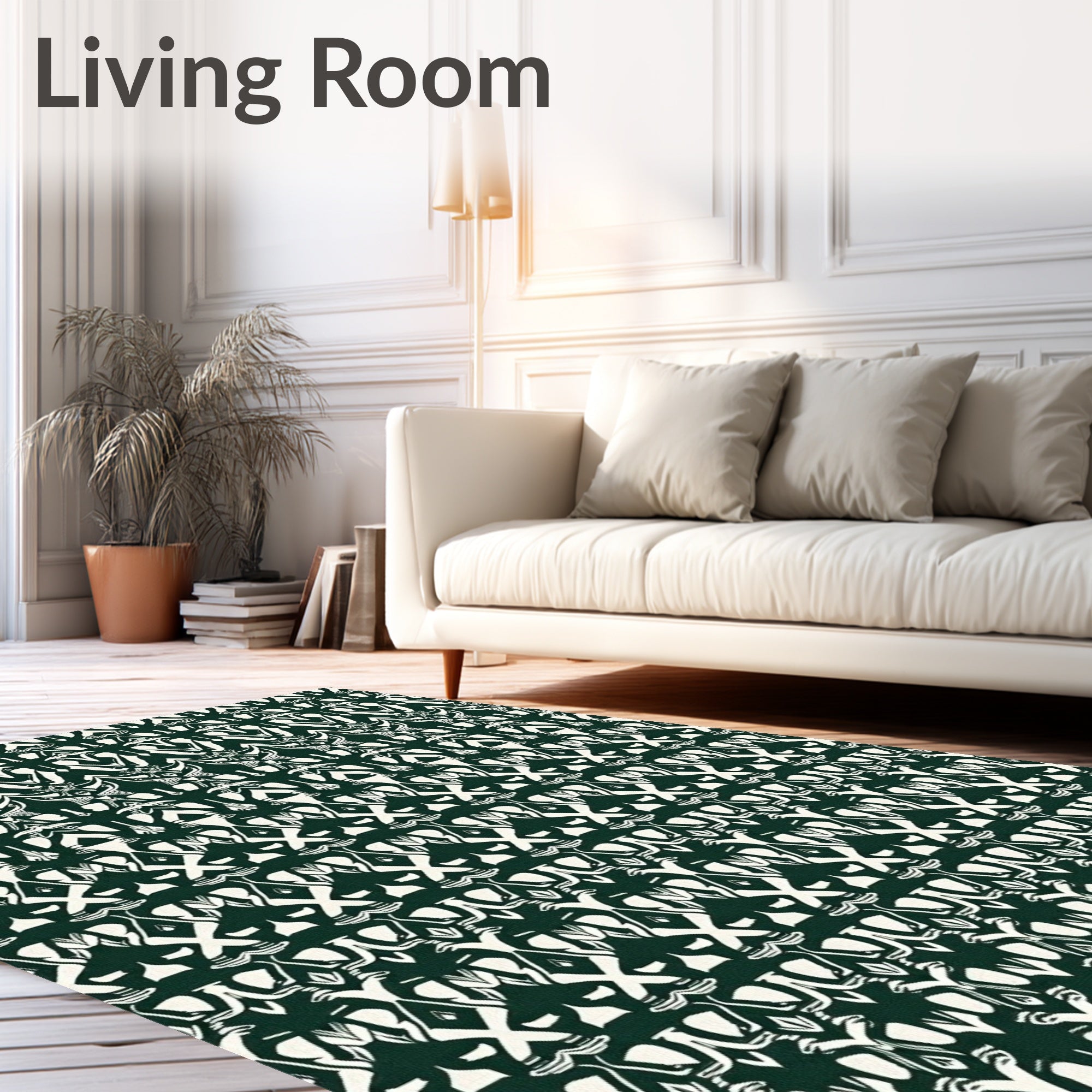 Dark Green White Symbolic Pattern Rug