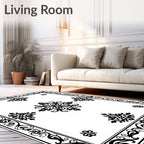Intricate Black Floral Scroll Pattern Rug