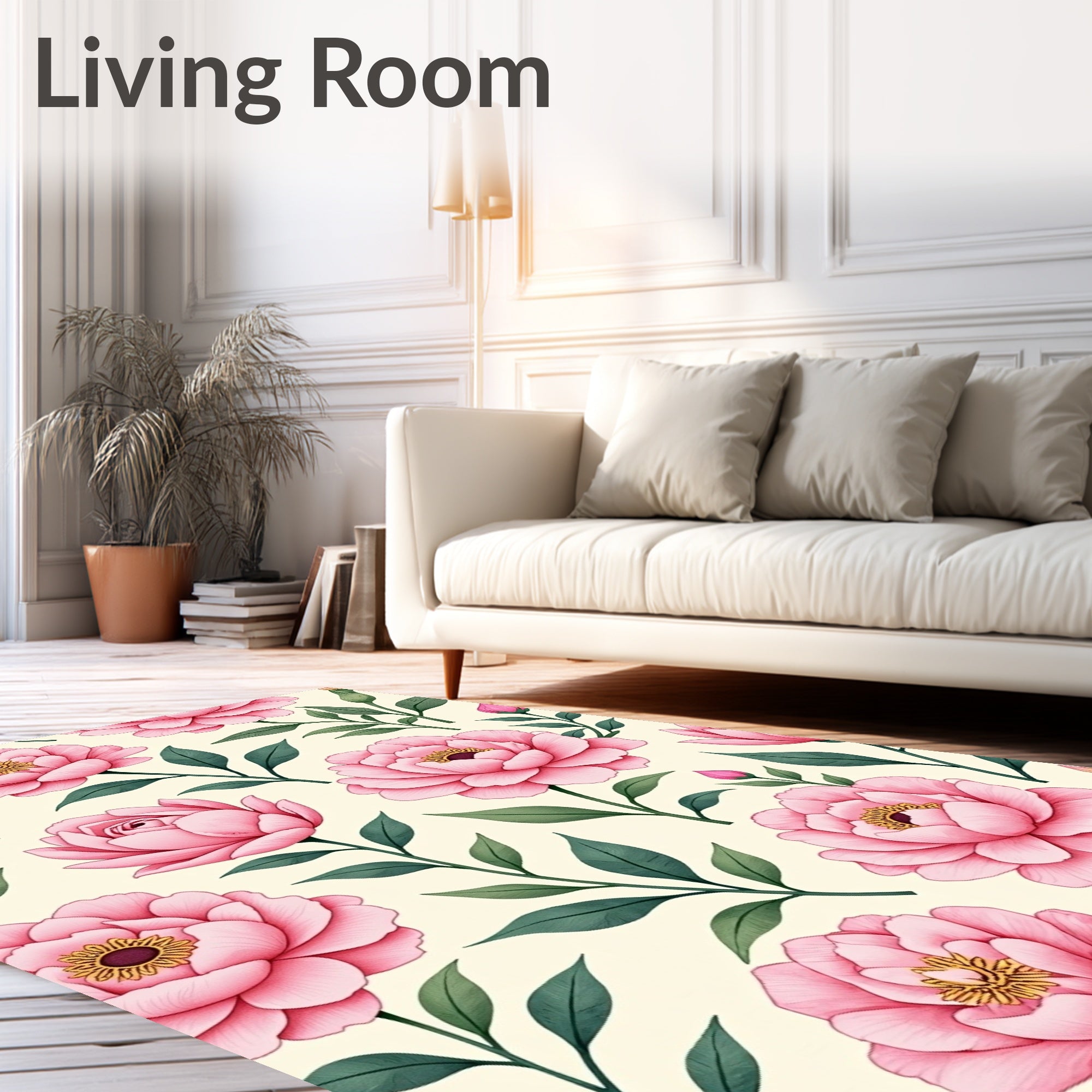Floral Pink Peony Garden Print Rug