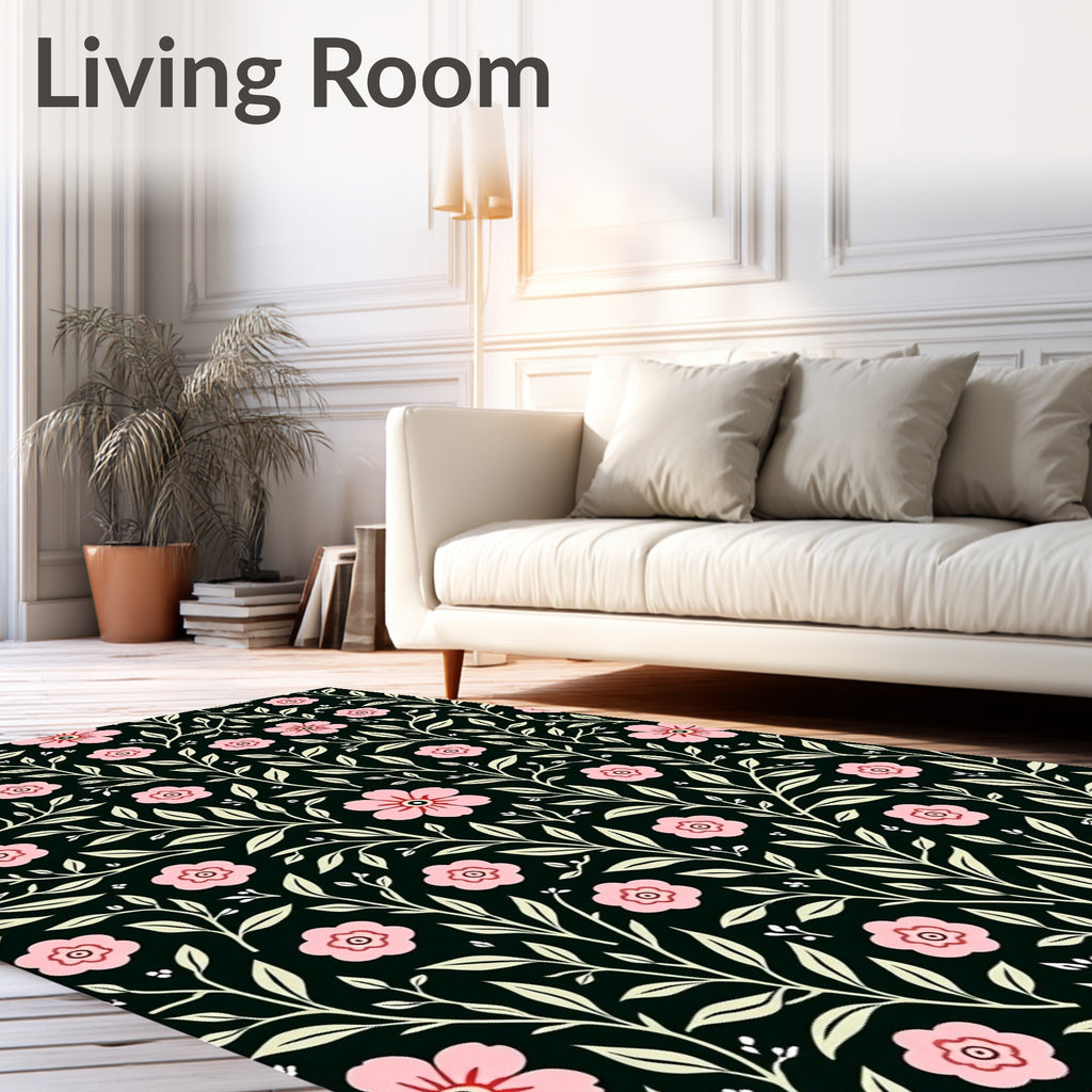 Vintage Pink Floral Vine Pattern Rug
