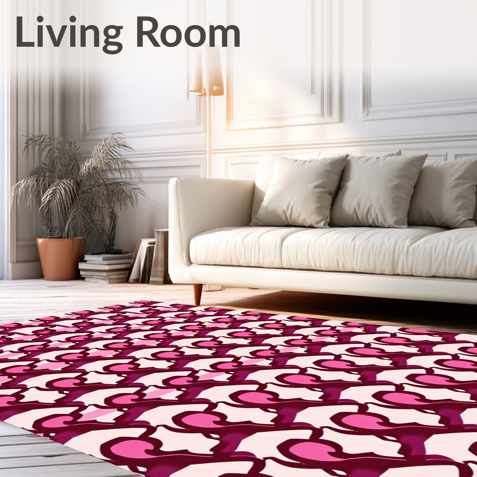 Ornate Pink Swirl Pattern Design Rug