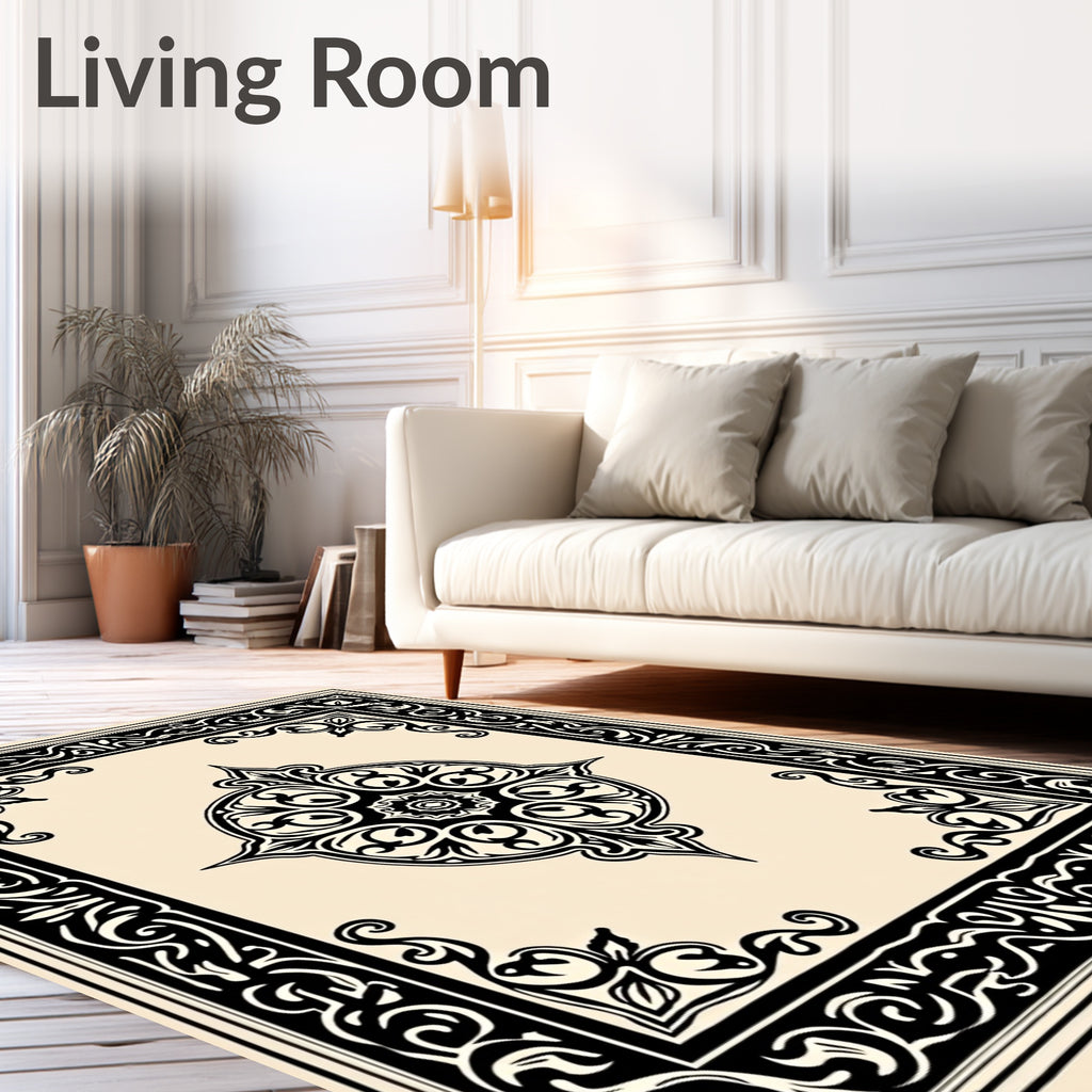 Vintage Style Black Floral Design Rug