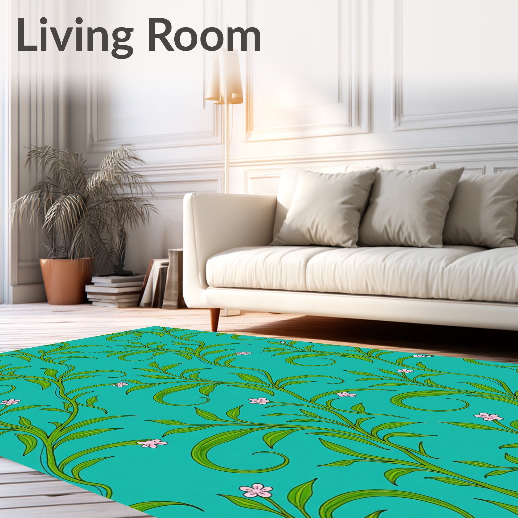 Art Nouveau Green Vine Floral Rug