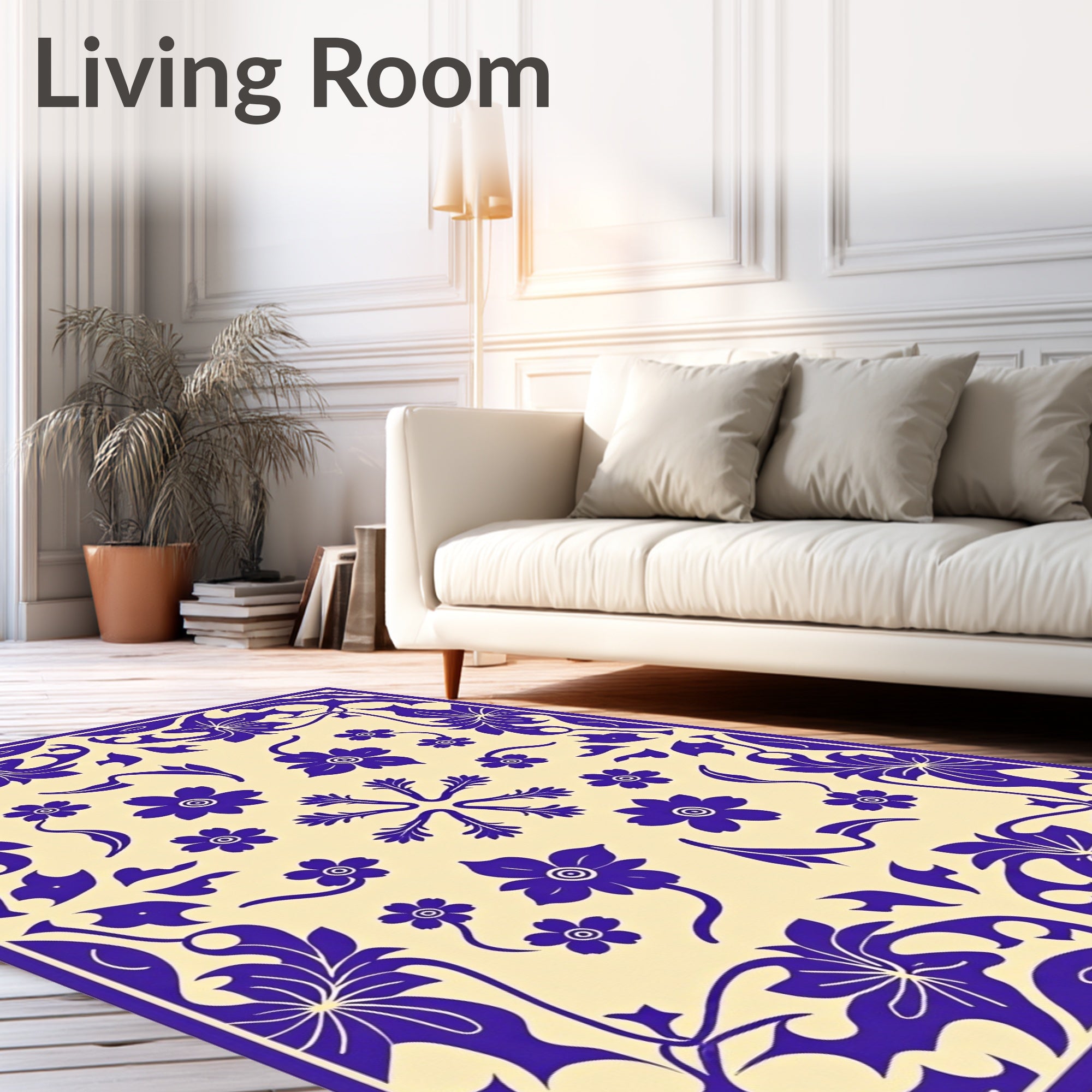 Blue Floral Vines Pattern Rug