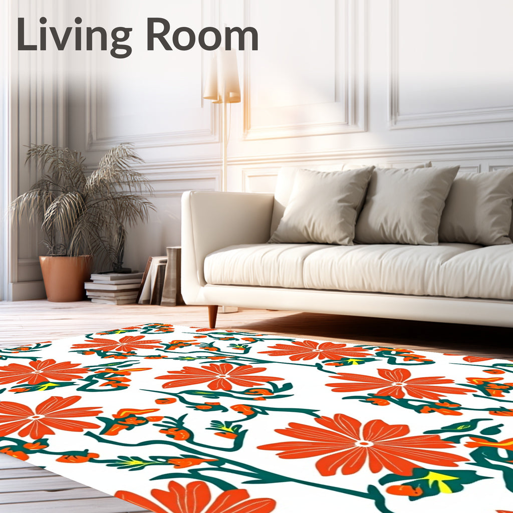 Bold Orange Floral Vine Design Rug