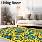 Yellow Blue Floral Sunburst Rug