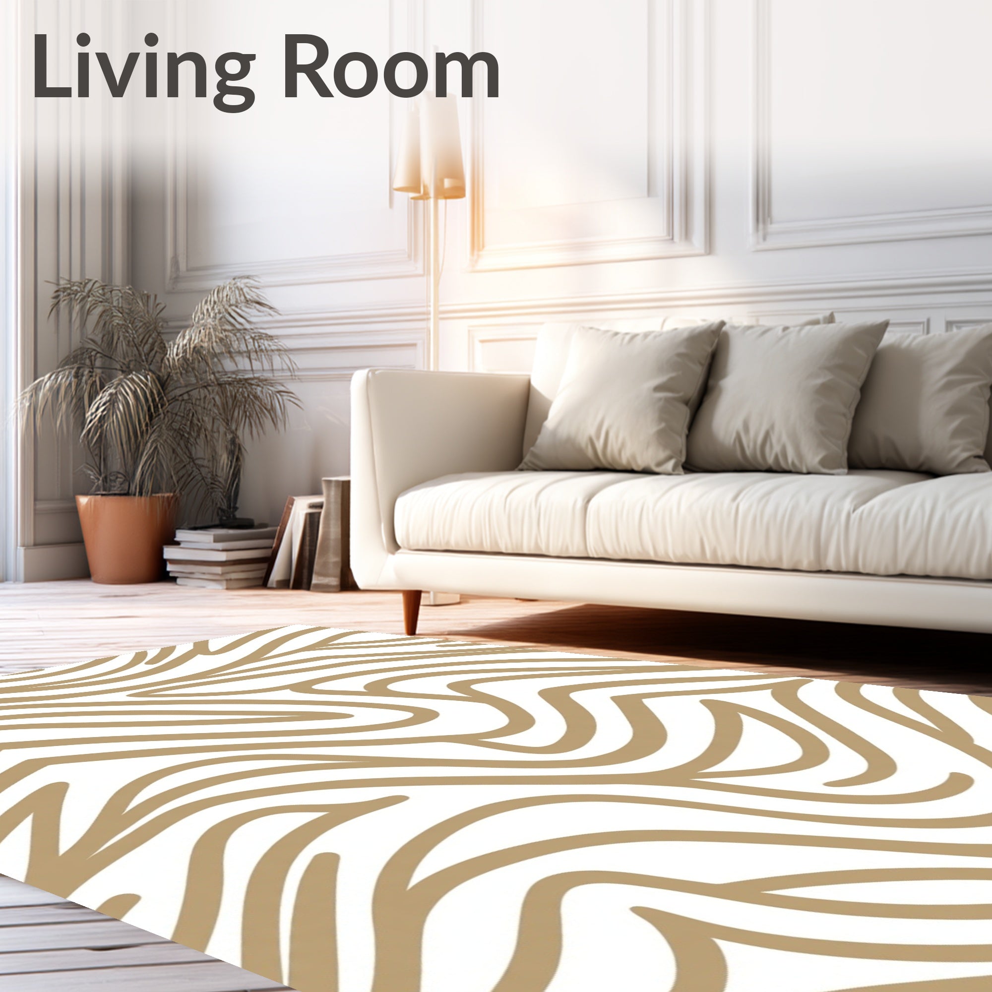 Abstract Gold Wavy Lines Rug