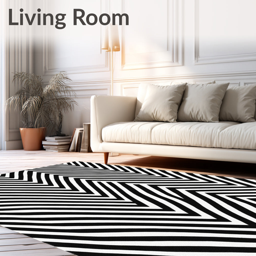 Bold Black White Zigzag Pattern Rug