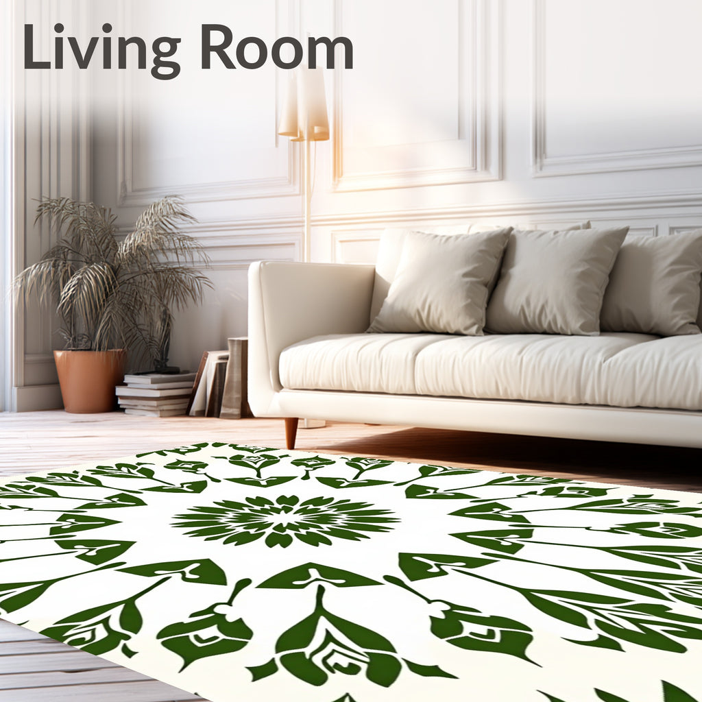 Green Floral Mandala Pattern Rug