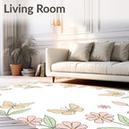 Pastel Butterflies Floral Garden Pattern Rug