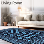 Classic Blue Floral Bordered Rug