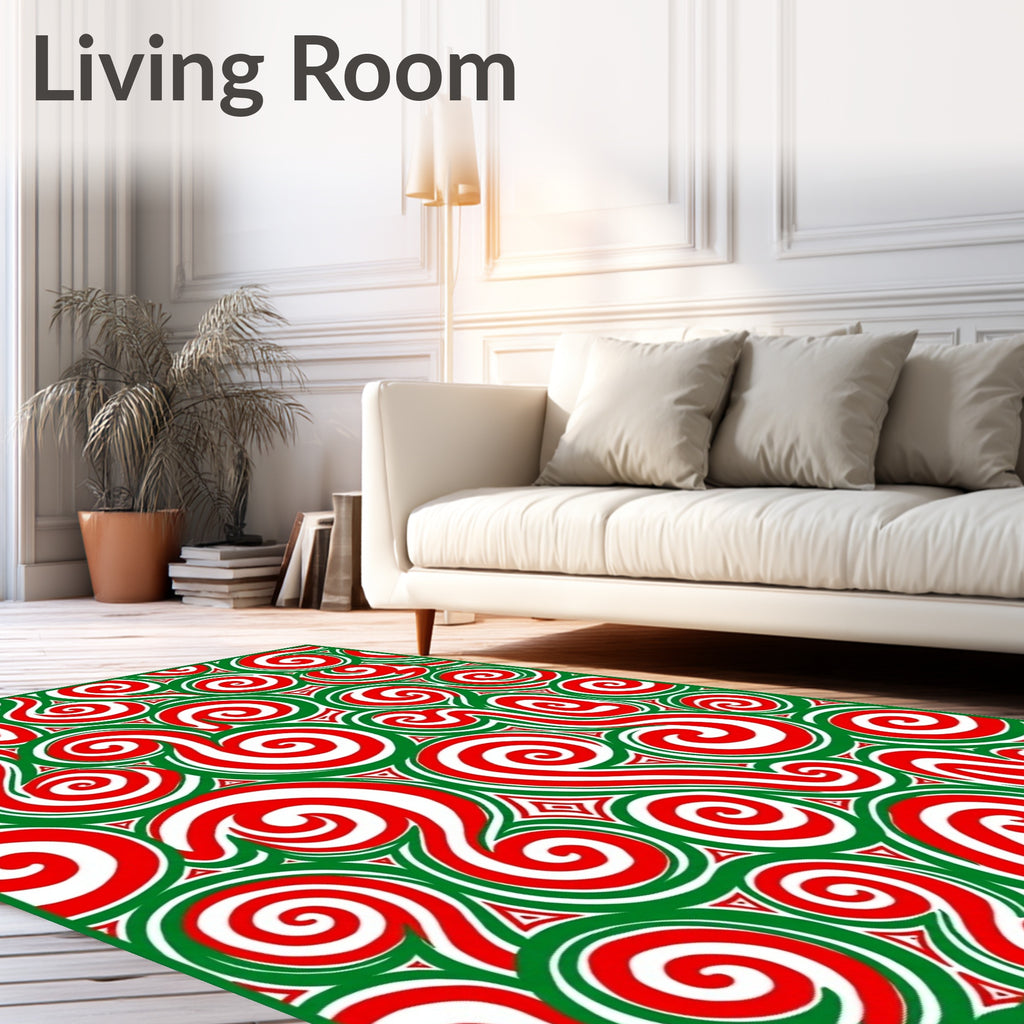 Candy Cane Swirl Red Green Art Rug