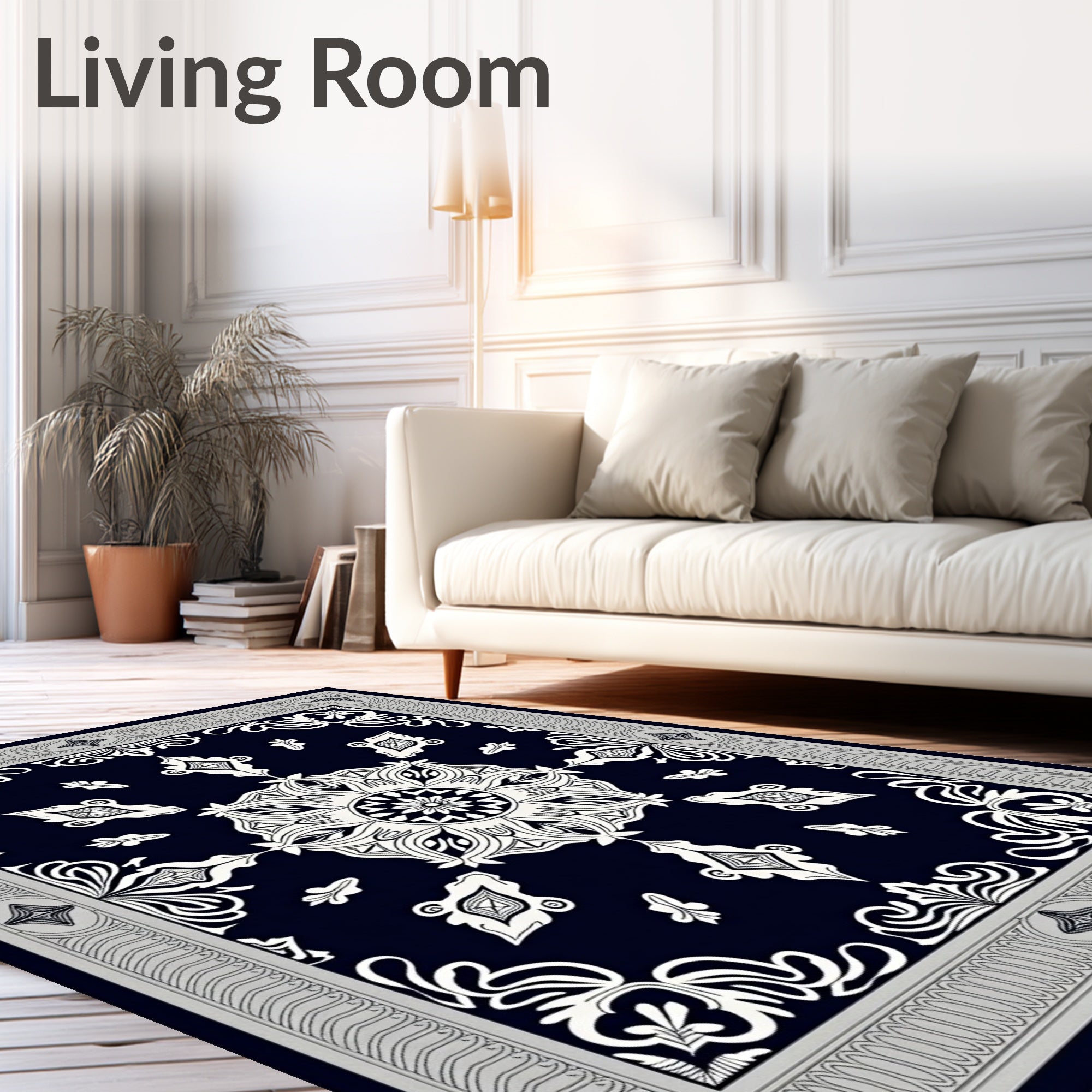 Black White Intricate Floral Mandala Rug