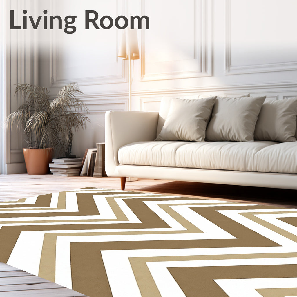 Brown Taupe White Chevron Pattern Rug