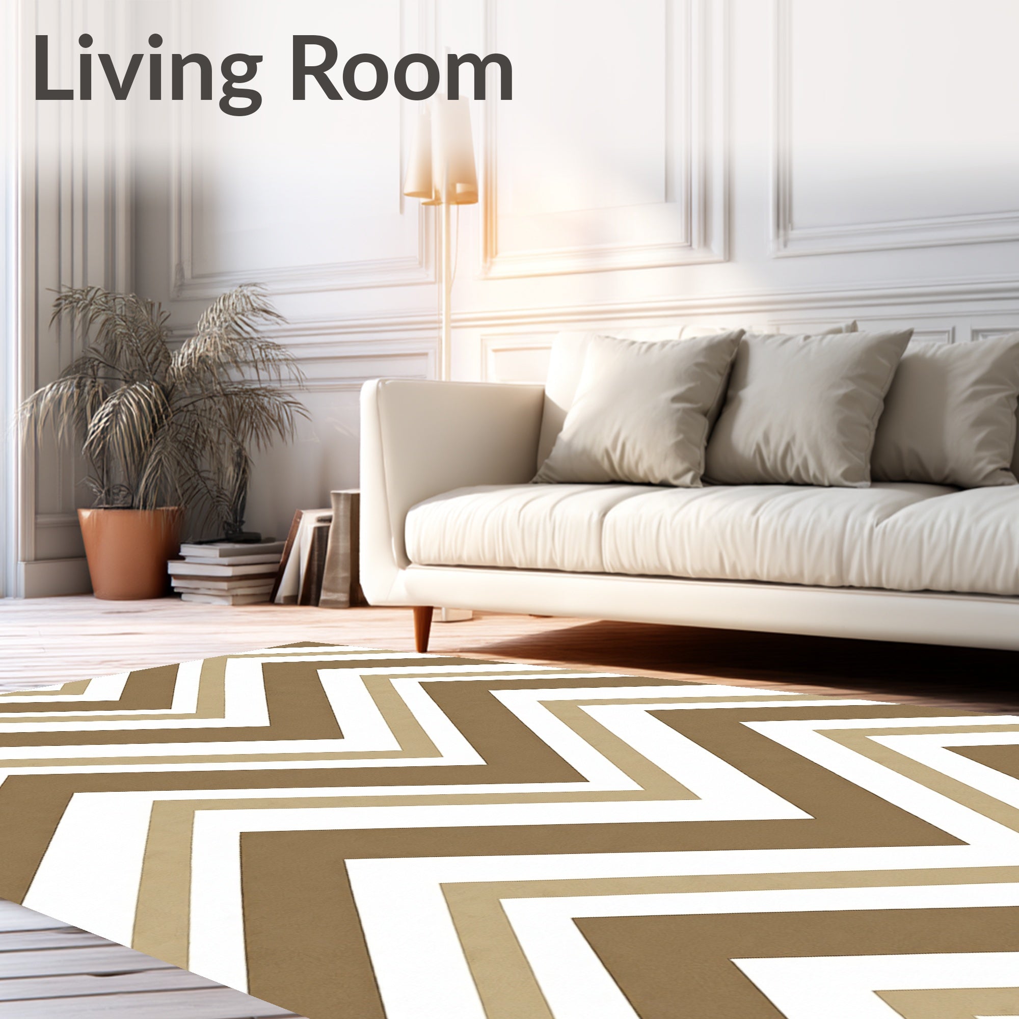 Brown Taupe White Chevron Pattern Rug