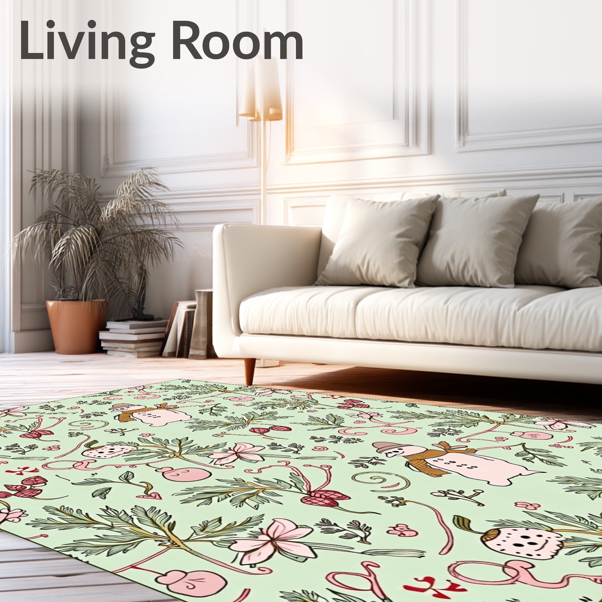 Whimsical Winter Snowman Floral Garland Rug