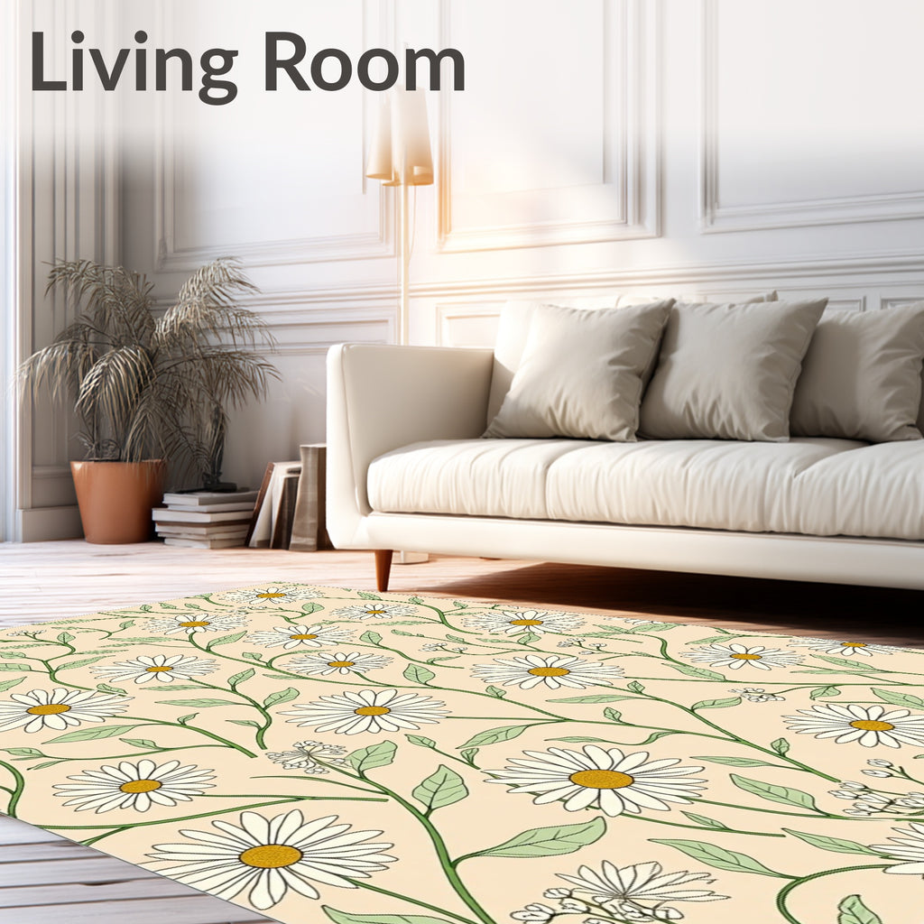 Daisies Botanical Whimsical Pattern Rug