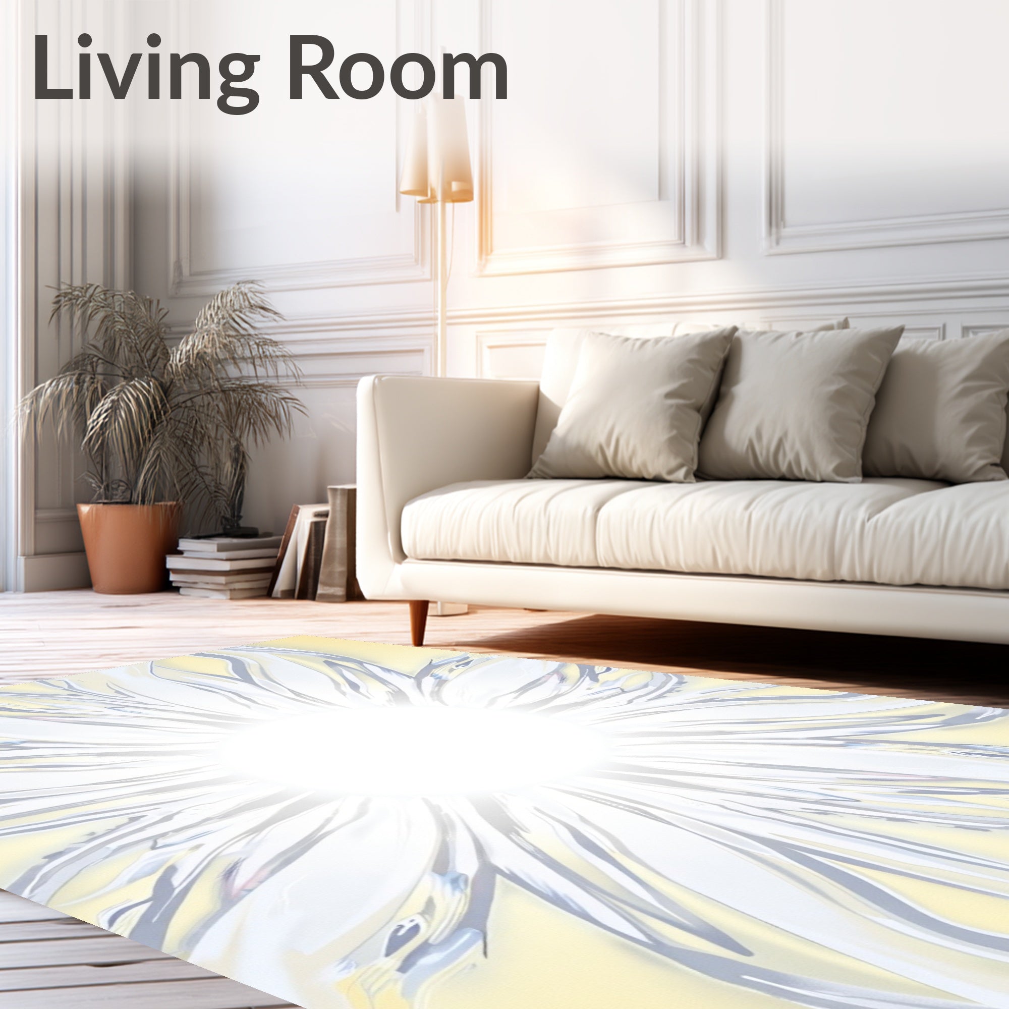 Radiant White Petal Sunburst Pattern Rug