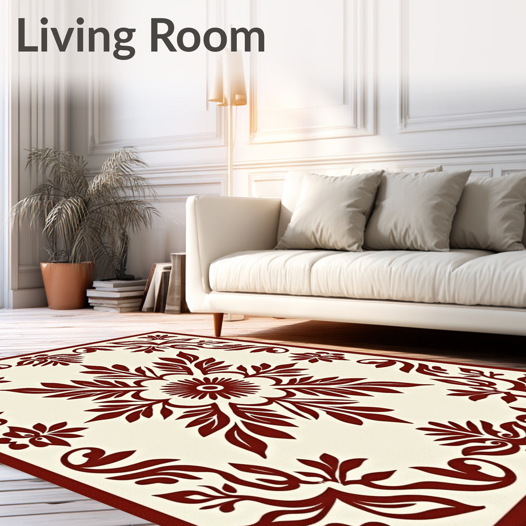 Ornate Damask Floral Motif Rug