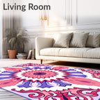 Vibrant Pink Purple Floral Mandala Design Rug