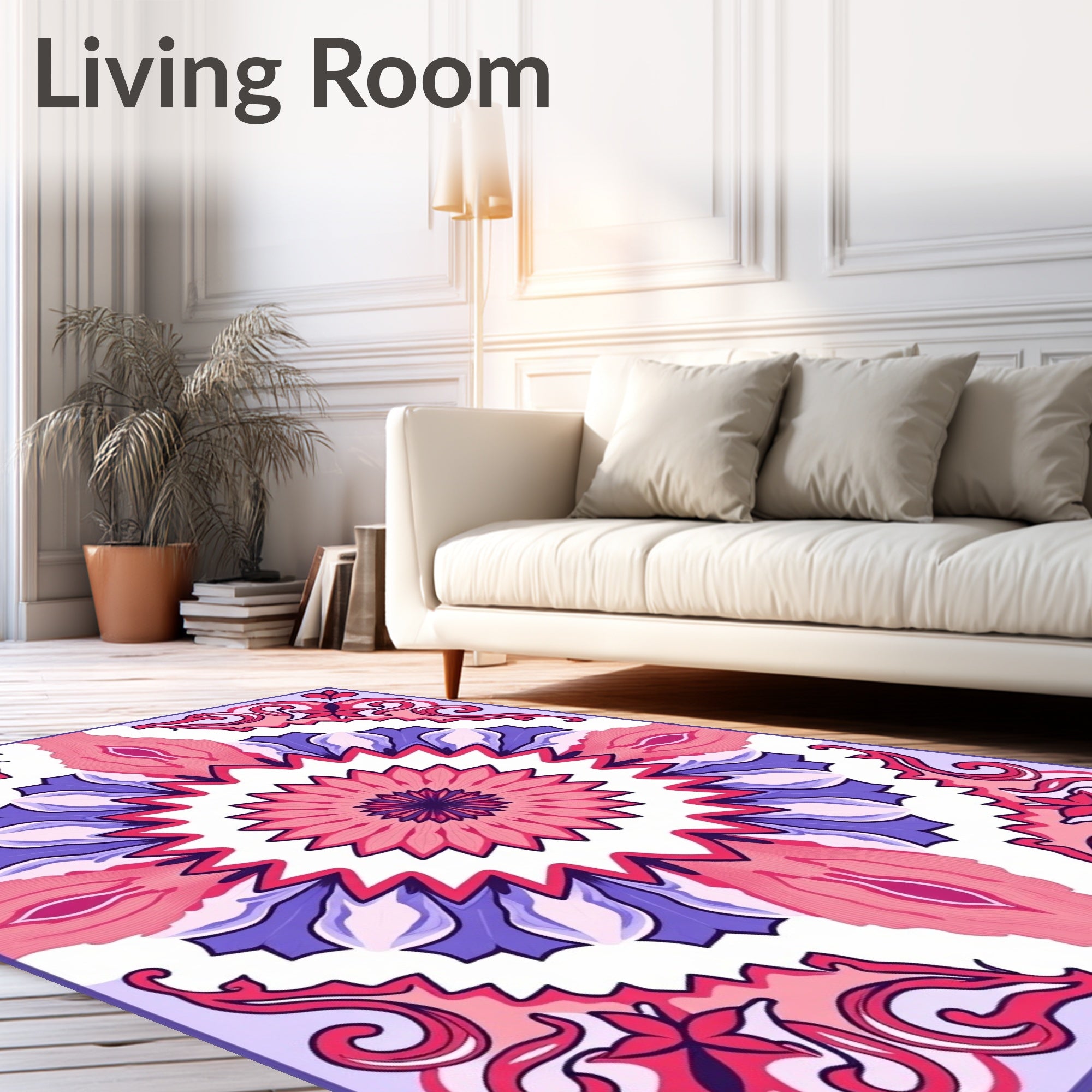 Vibrant Pink Purple Floral Mandala Design Rug