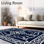 Ornate Floral Vine Dark Blue Rug