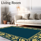 Golden Floral Scroll Border Design Rug
