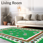 Green Floral Leaf Pattern Rug