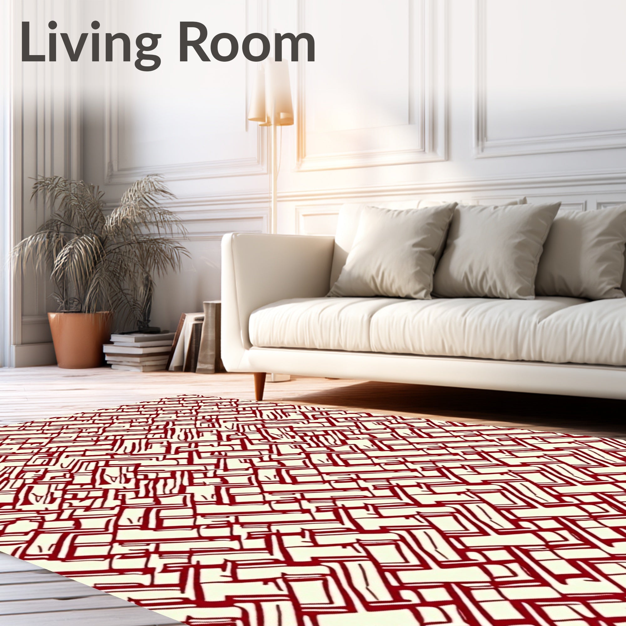 Red Cream Geometric Interlocking Pattern Rug