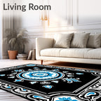 Black Blue Floral Mandala Pattern Rug