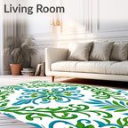 Green Blue Floral Swirl Pattern Rug