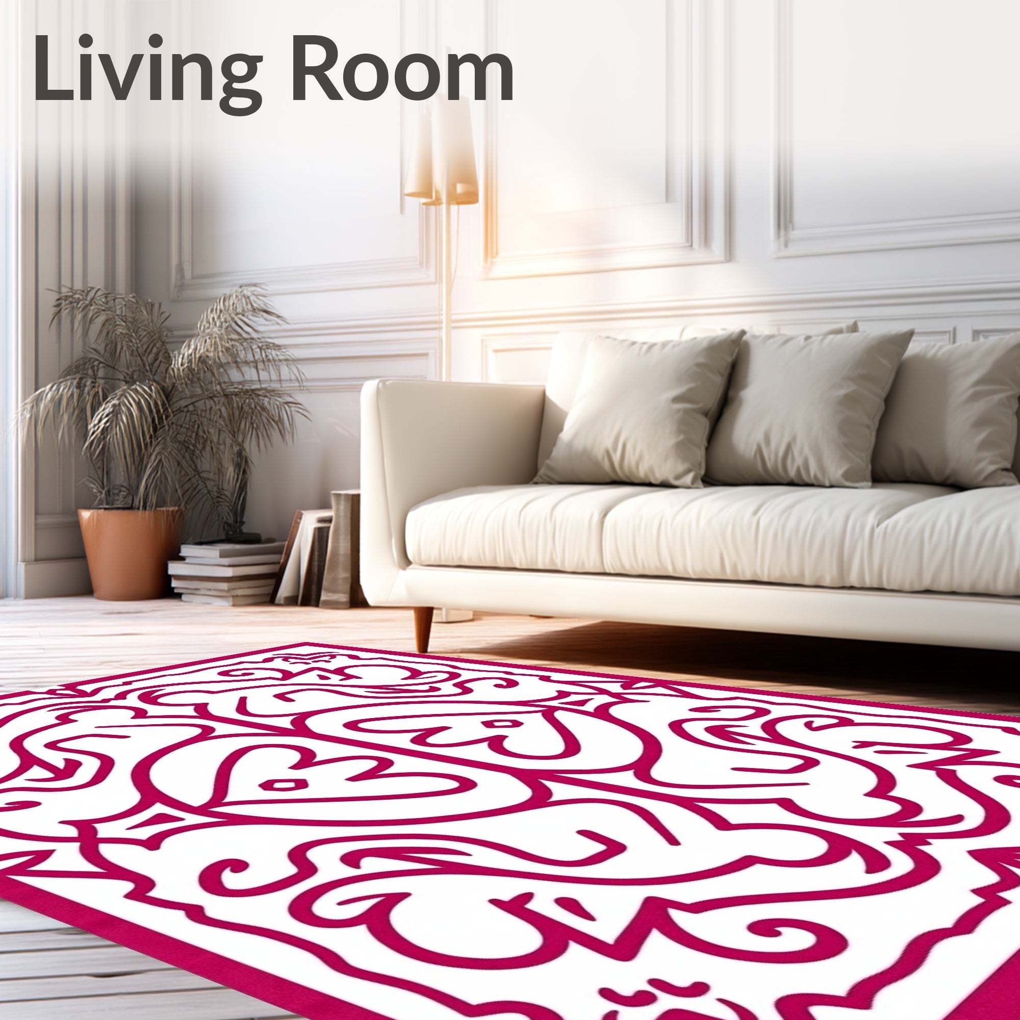 Ornate Red And White Floral Design Rug