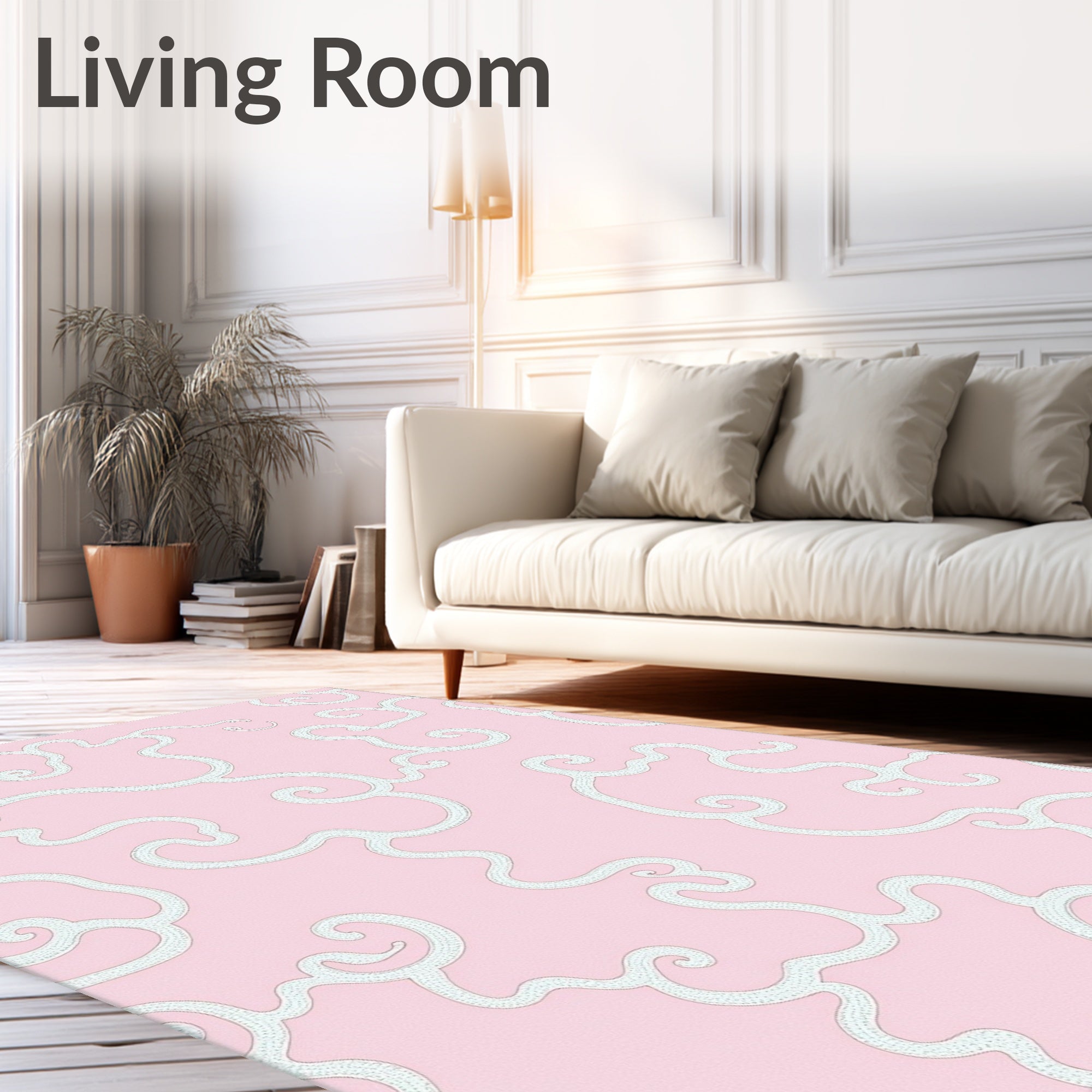 Pink Swirl Scroll Whimsical Design Rug