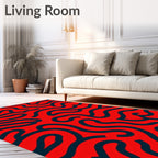 Bold Red Navy Swirls Pattern Rug