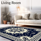 Dark Blue Cream Intricate Mandala Rug
