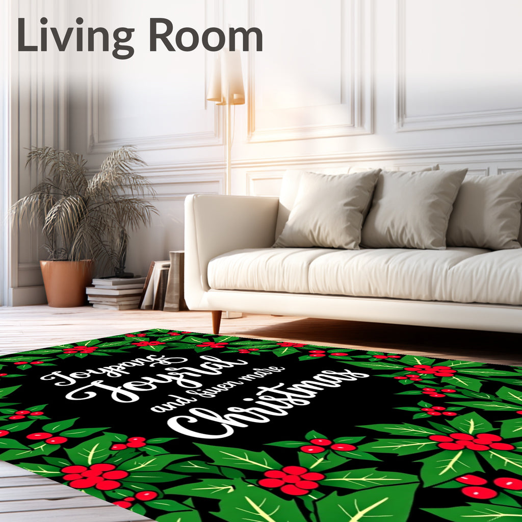 Festive Holly Berry Christmas Border Rug