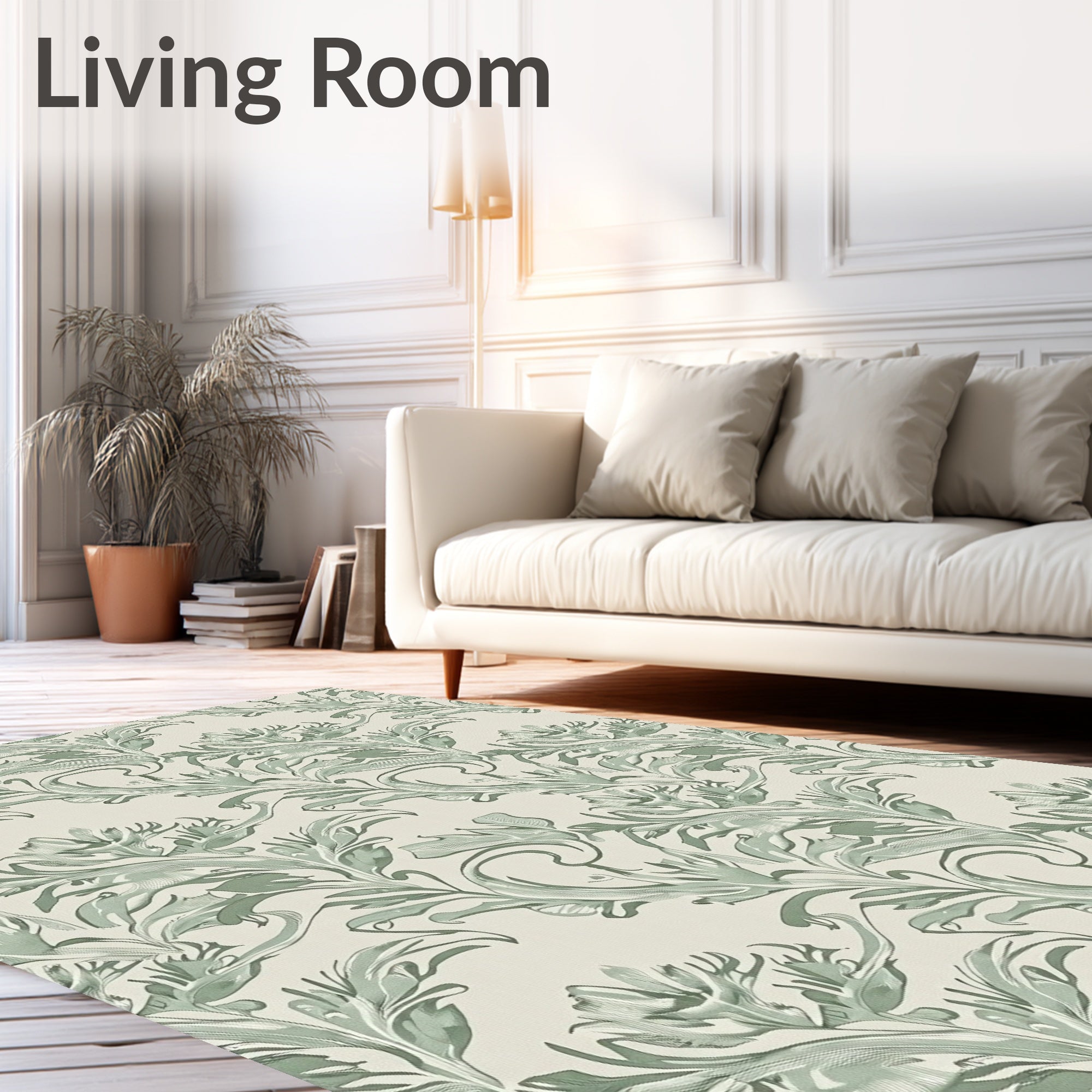 Vintage Green Floral Scroll Pattern Rug