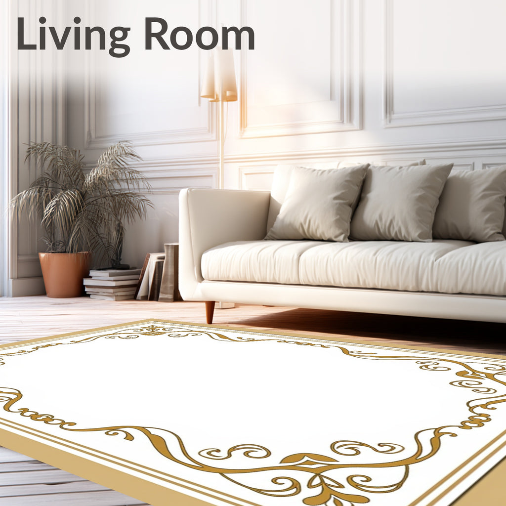 Gold Swirl Floral Border Design Rug