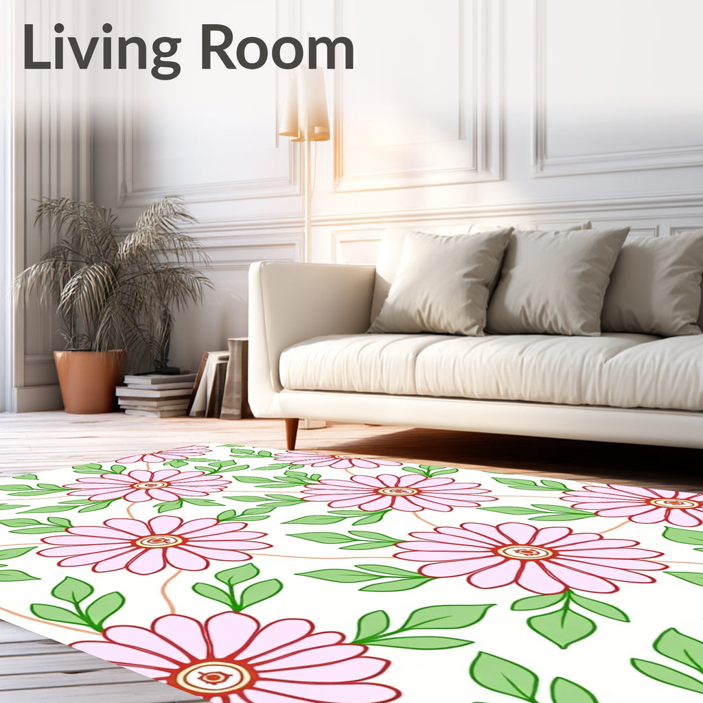 Delicate Pink Daisy Floral Pattern Rug