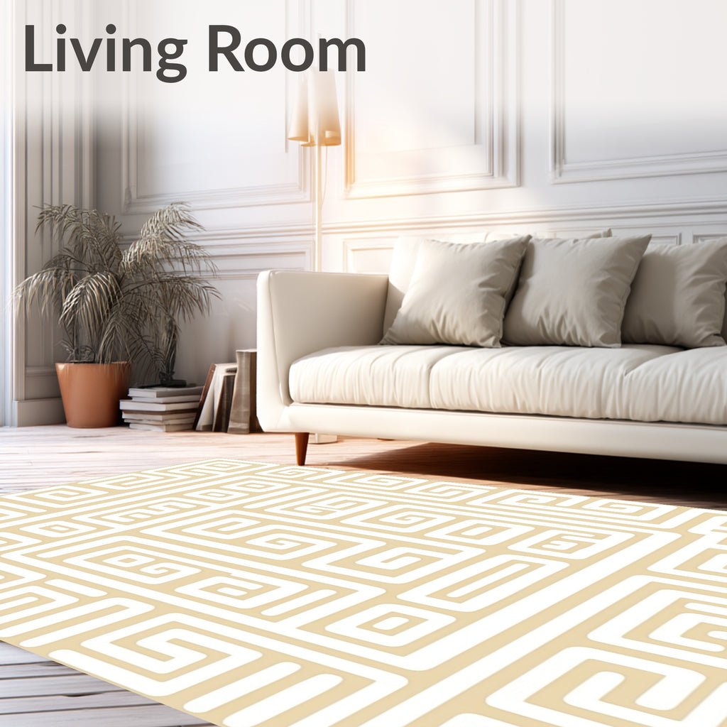 Minimalist Beige Geometric Maze Rug