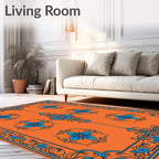 Orange Blue Floral Scrollwork Rug