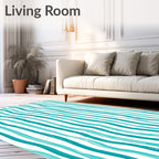 Blue Teal Vertical Wavy Strokes Rug